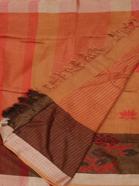 

Pothys Brown & Orange Pure Linen Woven Design Saree