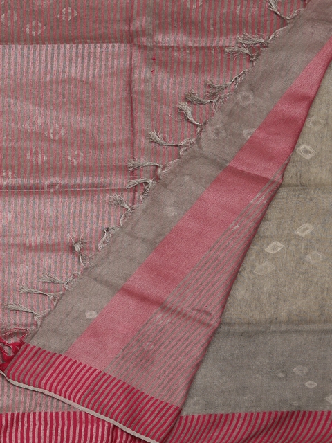

Pothys Cream-Coloured & Pink Pure Linen Woven Design Saree