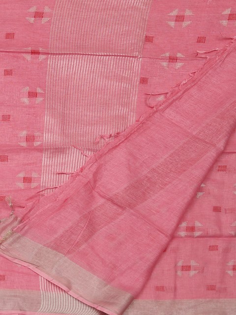 

Pothys Pink Woven Design Pure Linen Saree