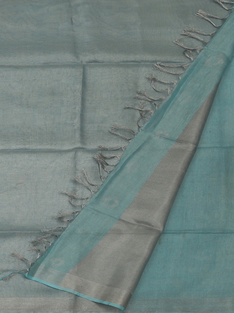 

Pothys Blue & Silver-Toned Pure Linen Colourblocked Saree