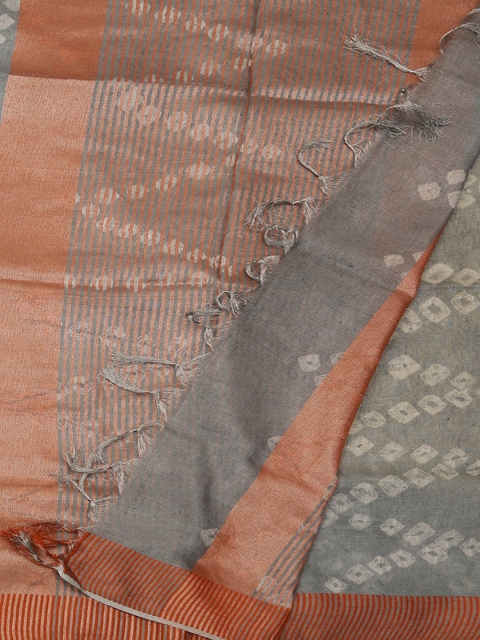 

Pothys Cream-Coloured & Grey Pure Linen Woven Design Saree