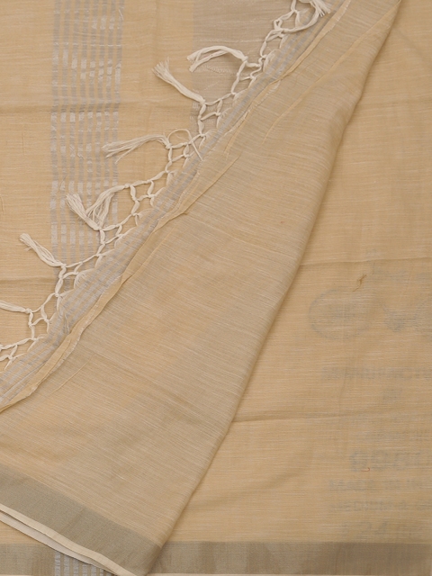 

Pothys Cream-Coloured & Silver-Toned Pure Linen Solid Saree