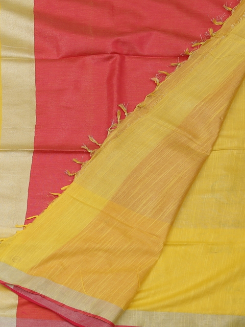 

Pothys Yellow & Red Pure Linen Solid Saree