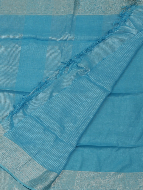 

Pothys Blue Printed Pure Linen Saree