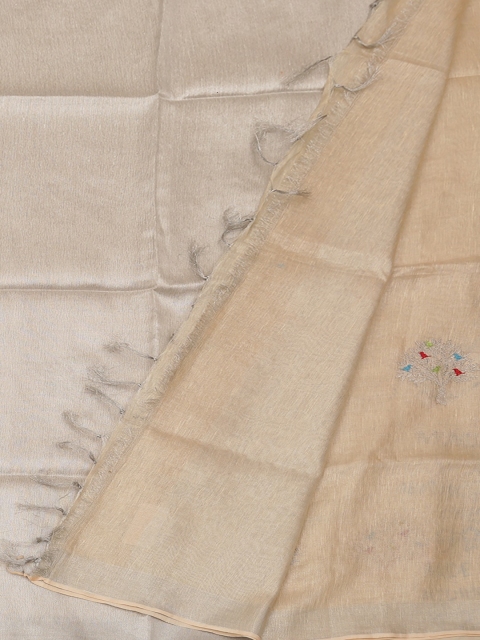 

Pothys Peach-Coloured Embroidered Pure Linen Saree