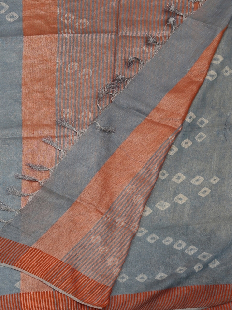 

Pothys Cream-Coloured & Blue Pure Linen Woven Design Saree