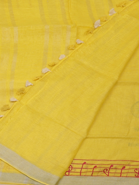 

Pothys Yellow Solid Pure Linen Saree