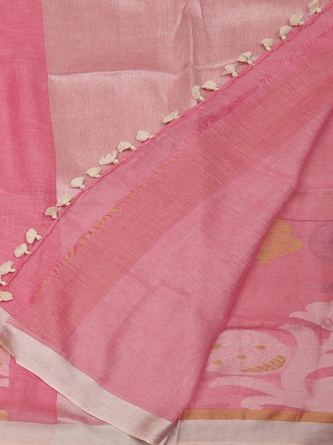 

Pothys Pink Woven Design Pure Linen Saree