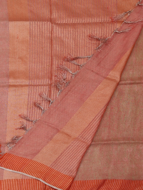 

Pothys Green & Orange Pure Linen Dyed Saree
