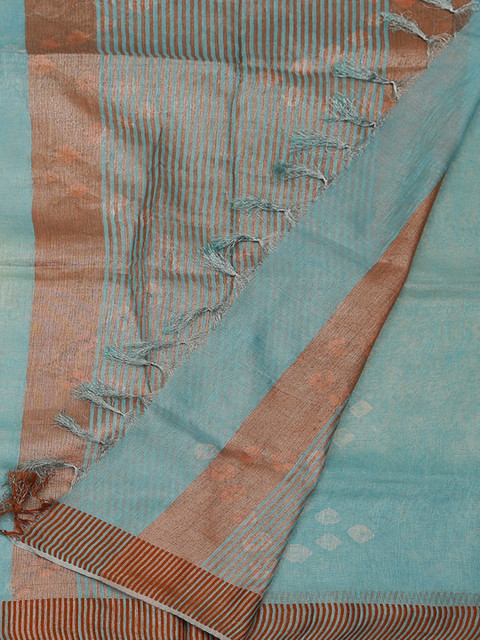 

Pothys Cream & Blue Pure Linen Woven Design Saree
