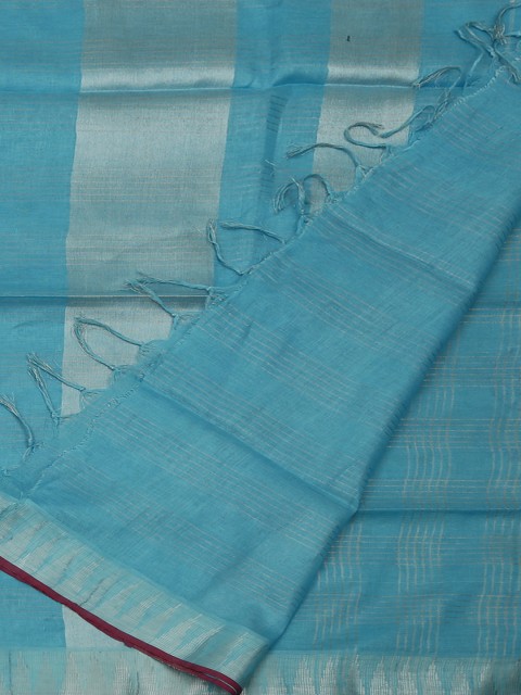 

Pothys Blue Checked Pure Linen Saree