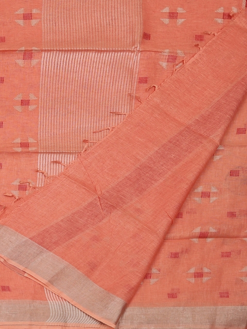 

Pothys Peach-Coloured Woven Design Pure Linen Saree
