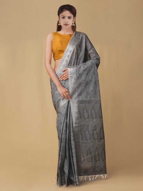 

Unnati Silks Grey Pure Cotton Printed Mysore Silk Saree