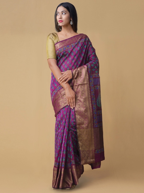 

Unnati Silks Purple Printed Silk Cotton Saree