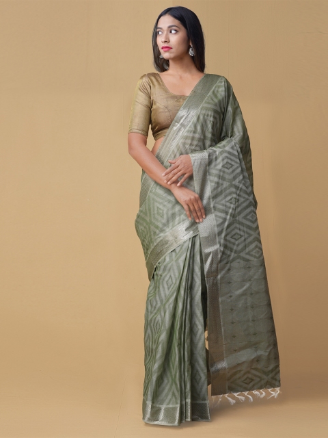 

Unnati Silks Green Pure Cotton Woven Design Mysore Silk Saree