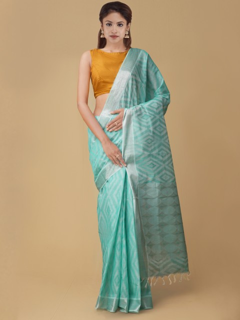 

Unnati Silks Green Pure Cotton Printed Mysore Silk Saree
