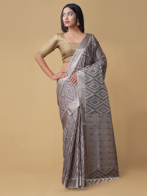 

Unnati Silks Grey Pure Cotton Printed Mysore Silk Saree