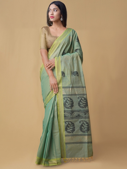 

Unnati Silks Green Pure Cotton Woven Design Uppada Saree