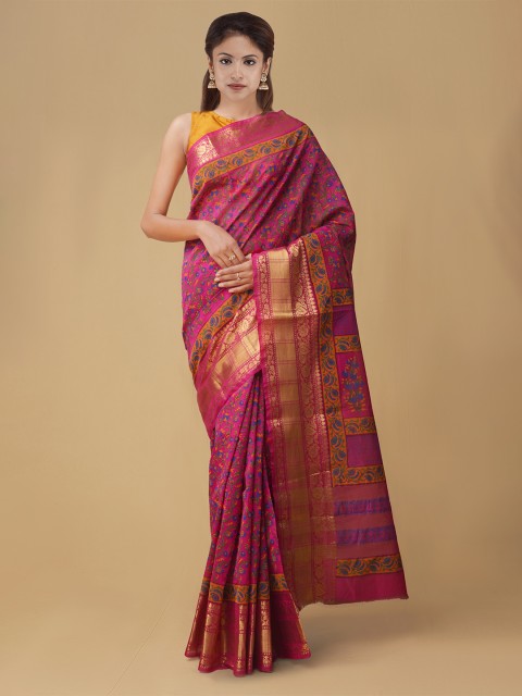 

Unnati Silks Pink & Blue Silk Cotton Printed Saree