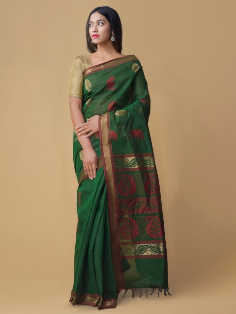 

Unnati Silks Green Pure Cotton Woven Design Uppada Saree