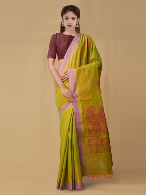 

Unnati Silks Green Pure Cotton Woven Design Handloom Uppada Saree