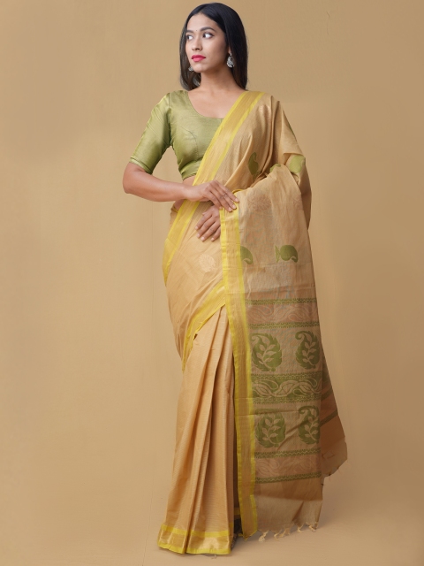 

Unnati Silks Beige Pure Cotton Handloom Woven Design Uppada Saree