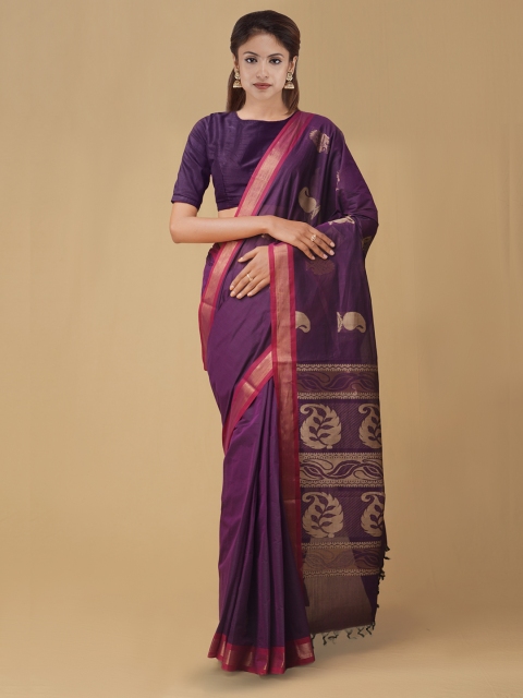 

Unnati Silks Purple Pure Cotton Solid Uppada Saree