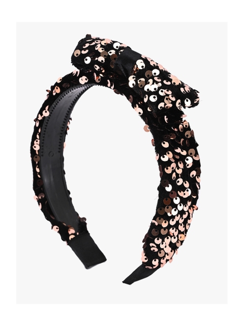 

BuckleUp Women Black & Gold-Toned Sequinned Bow Detailed Hairband