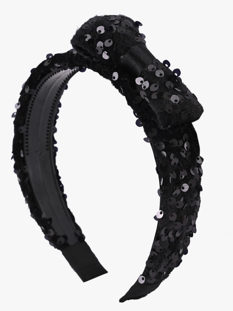

BuckleUp Women Black Sequinned Bow Detailed Hairband