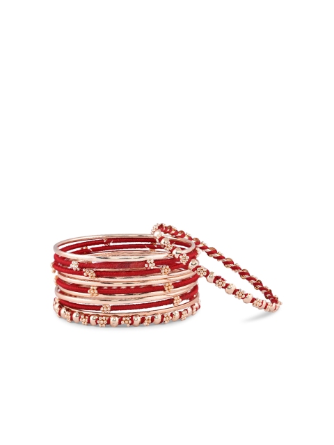 

Fida Set Of 12 Gold Toned and Red Bangles