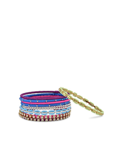

Fida Ethnic Indian Traditional Set Of 10 Multicolor Thread Work Bangles For Women, Multi