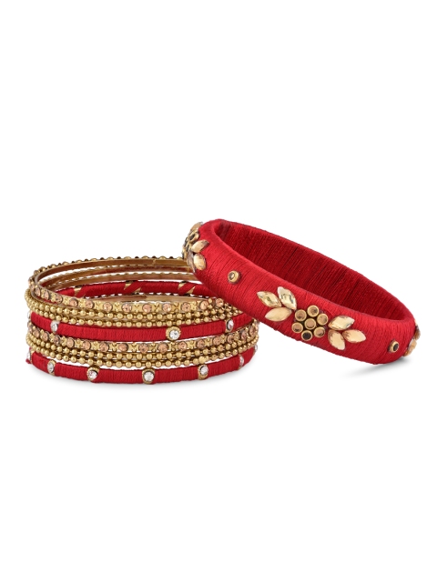 

Fida Ethnic Indian Traditional Set Of 9 Red Thread Work Bangles For Women