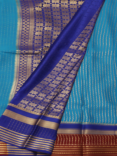 

Pothys Blue & Gold Poly Crepe Woven Design Mysore Silk Saree