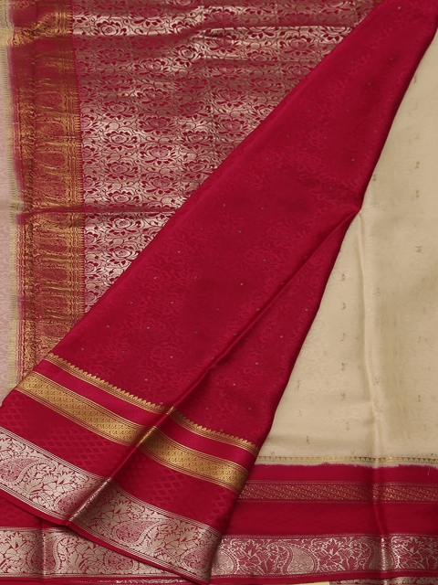 

Pothys Off-White & Red Poly Crepe Colourblocked Saree