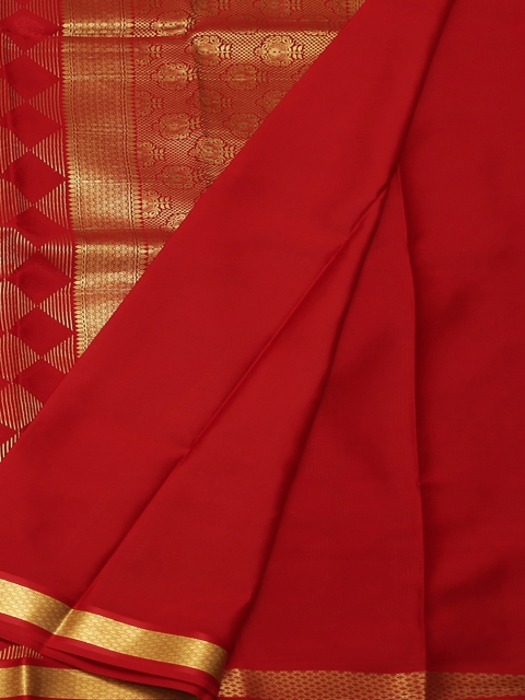 

Pothys Red Solid Poly Crepe Saree