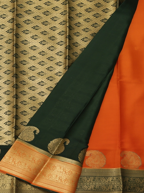 

Pothys Orange & Green Poly Crepe Woven Design Saree