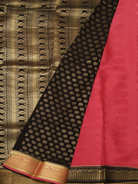 

Pothys Pink & Black Poly Crepe Woven Design Saree