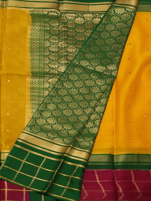 

Pothys Yellow & Green Poly Crepe Woven Design Saree