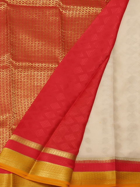 

Pothys Off-White & Red Poly Crepe Woven Design Saree
