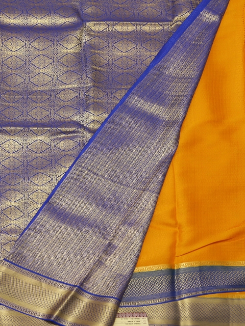 

Pothys Yellow & Blue Poly Crepe Colourblocked Saree