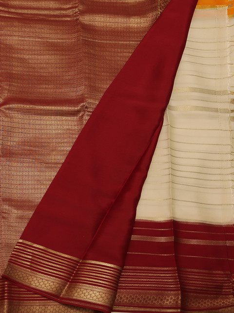 

Pothys Off-White Striped Poly Crepe Saree