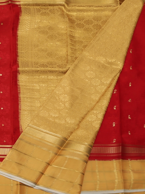 

Pothys Red & Yellow Poly Crepe Woven Design Saree