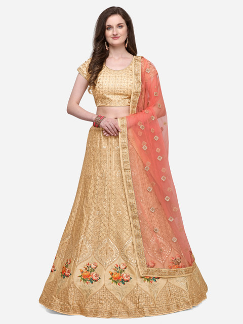 

NAKKASHI Women Beige & Gold-Coloured Embroidered Lehenga Choli & Dupatta