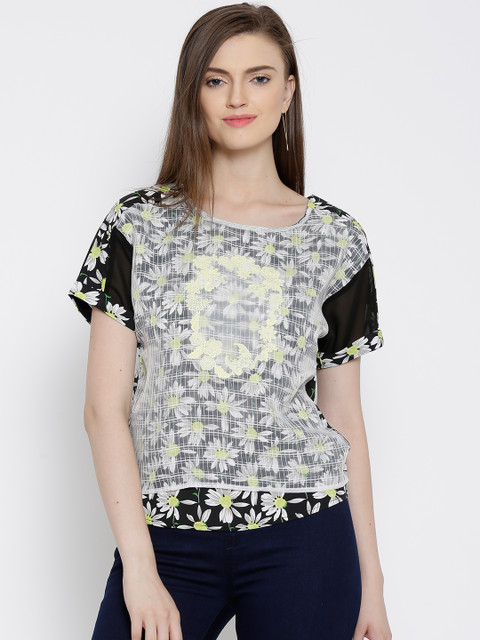 

Madame Black & Off-White Floral Print Layered Top