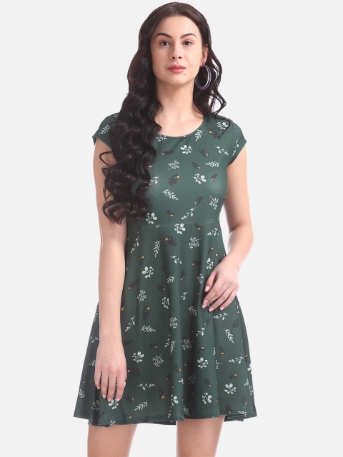 

Sugr Women Olive Green Printed Fit and Flare Dress