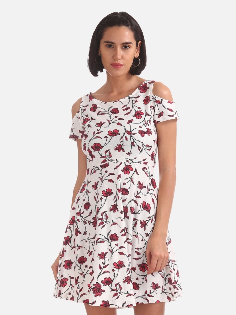 

Sugr Women Off-White Floral Printed Fit and Flare Dress