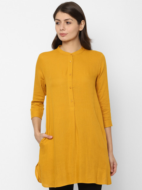 

Allen Solly Woman Mustard Yellow Solid Tunic
