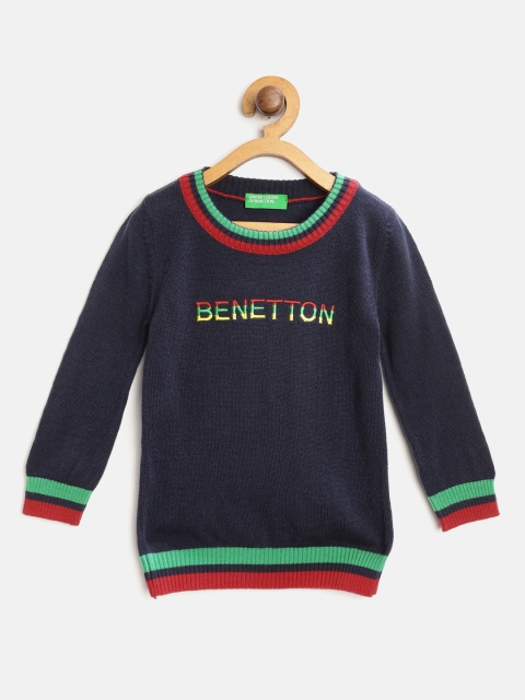 

United Colors of Benetton Boys Navy Blue Brand Logo Embroidered Sweater