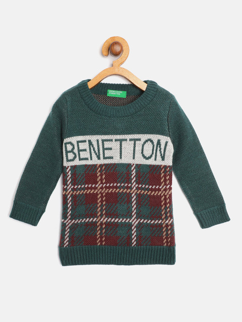 

United Colors of Benetton Boys Green & Burgundy Self-Checked Pullover