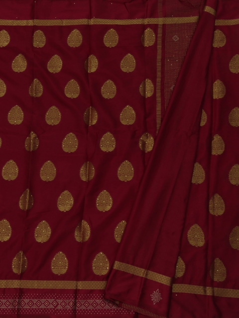 

Pothys Maroon & Gold-Toned Poly Georgette Woven Design Saree